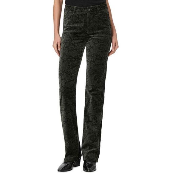 Paige Womens Naomi Velvet Paisley Bootcut Pants Dark Forest - NWT $249 - Picture 1 of 8